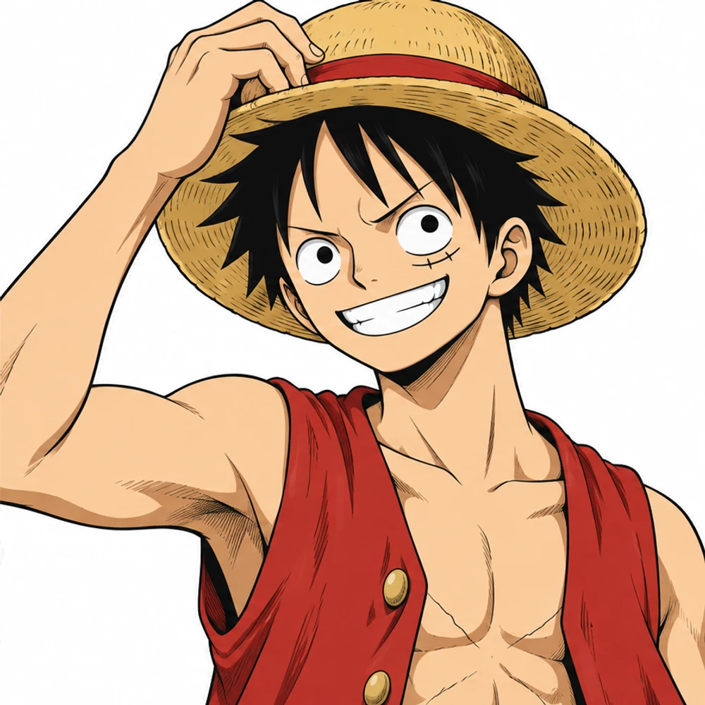 Monkey D. Luffy after AI-assisted coloring, same drawing and composition