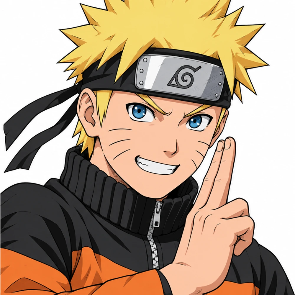 Naruto Uzumaki after AI-assisted coloring, same drawing and composition